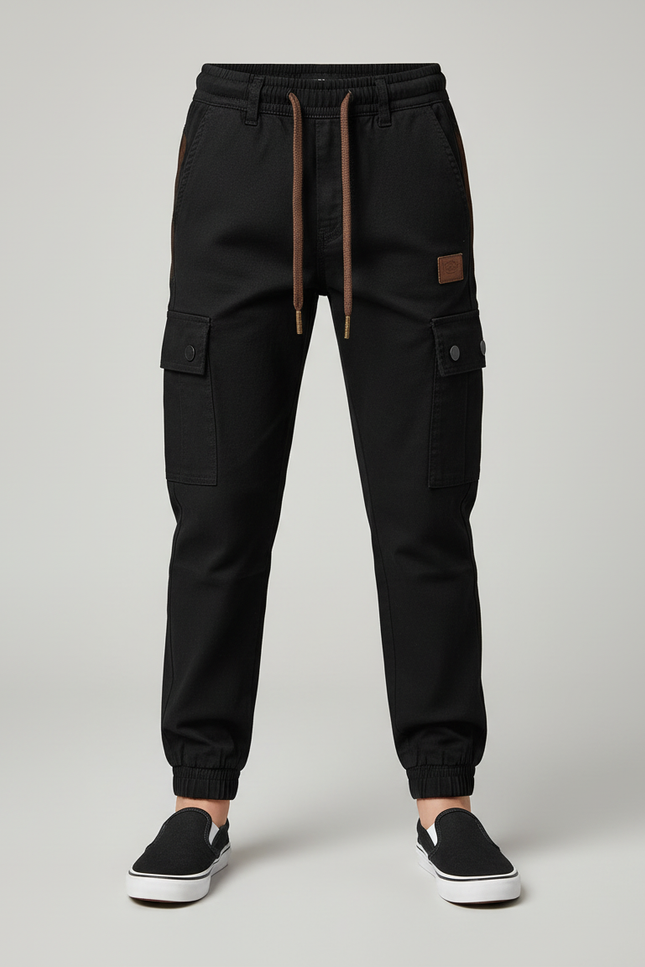 Pantalon Cargo Noir Coton Multipoches Enfant Décontracté - Toile - vue 3