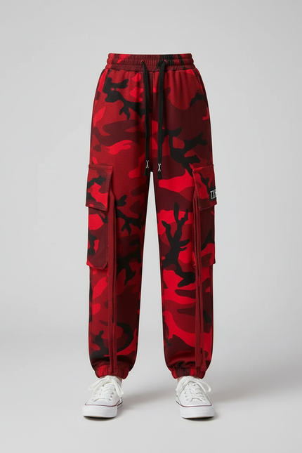 Pantalon Cargo Camouflage Rouge Ample Enfant Décontracté - Molleton - vue 3