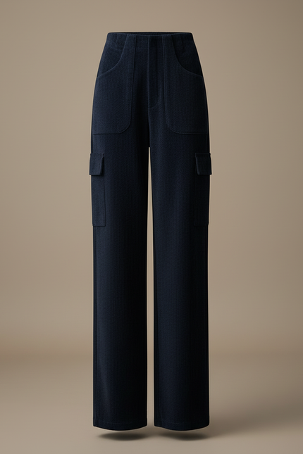 Pantalon Cargo Bleu Marine Côtelé Ample Femme - Cordé - vue 3