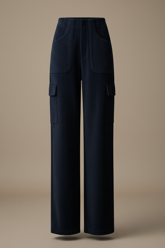 Pantalon Cargo Bleu Marine Côtelé Ample Femme - Cordé - vue 3