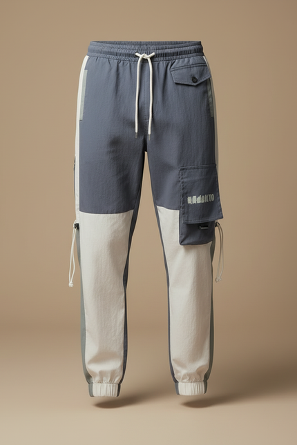 Pantalon Cargo Bicolore Gris Blanc Streetwear Jogger - Multicolore Polyester - vue 3