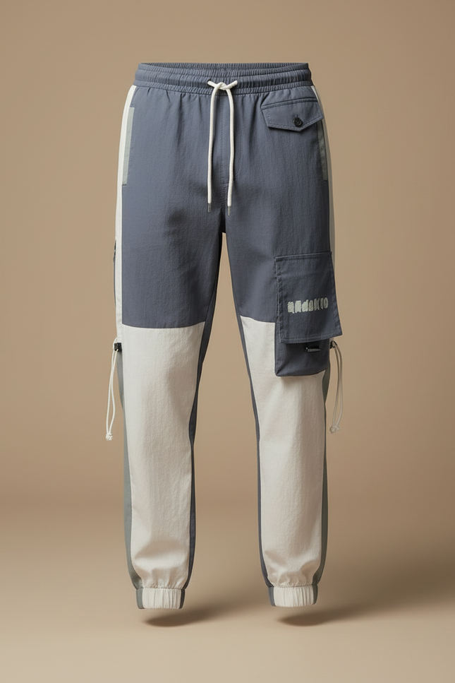 Pantalon Cargo Bicolore Gris Blanc Streetwear Jogger - Multicolore Polyester - vue 3