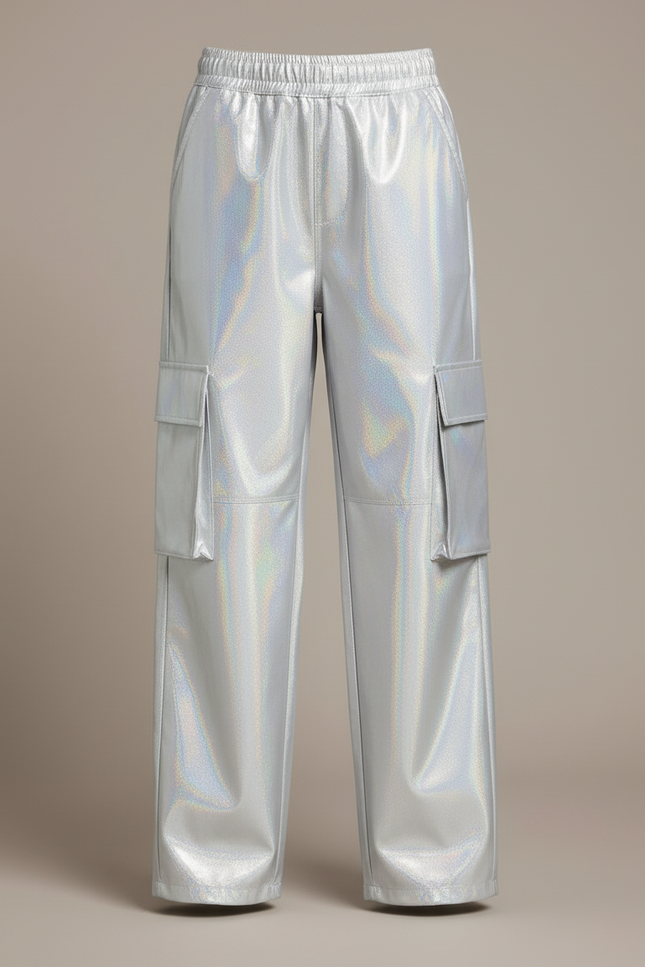 Pantalon Cargo Argenté Brillant Ample Fille - Simili cuir - vue 3