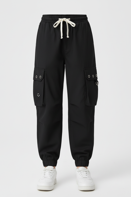 Pantalon Cargo Noir Fille Ample Multipoches Coton - vue 3