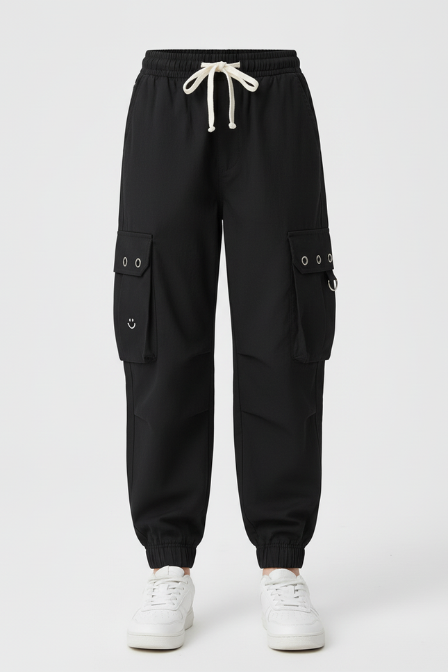 Pantalon Cargo Noir Fille Ample Multipoches Coton - vue 3
