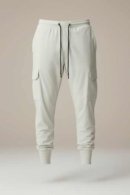 Pantalon Cargo Gris Clair Sportif Slim Cordon - Polyester - vue 3