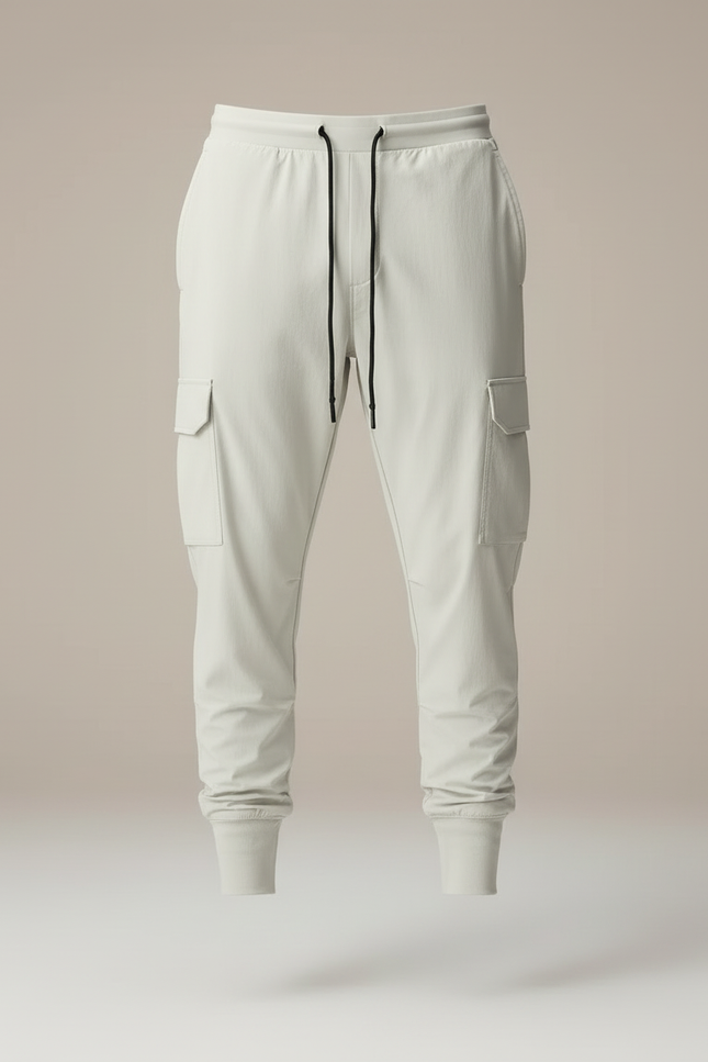 Pantalon Cargo Gris Clair Sportif Slim Cordon - Polyester - vue 3