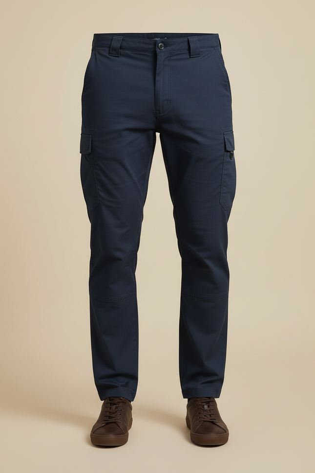 Pantalon Cargo Bleu Marine Homme Coupe Droite Décontracté - Toile - vue 3