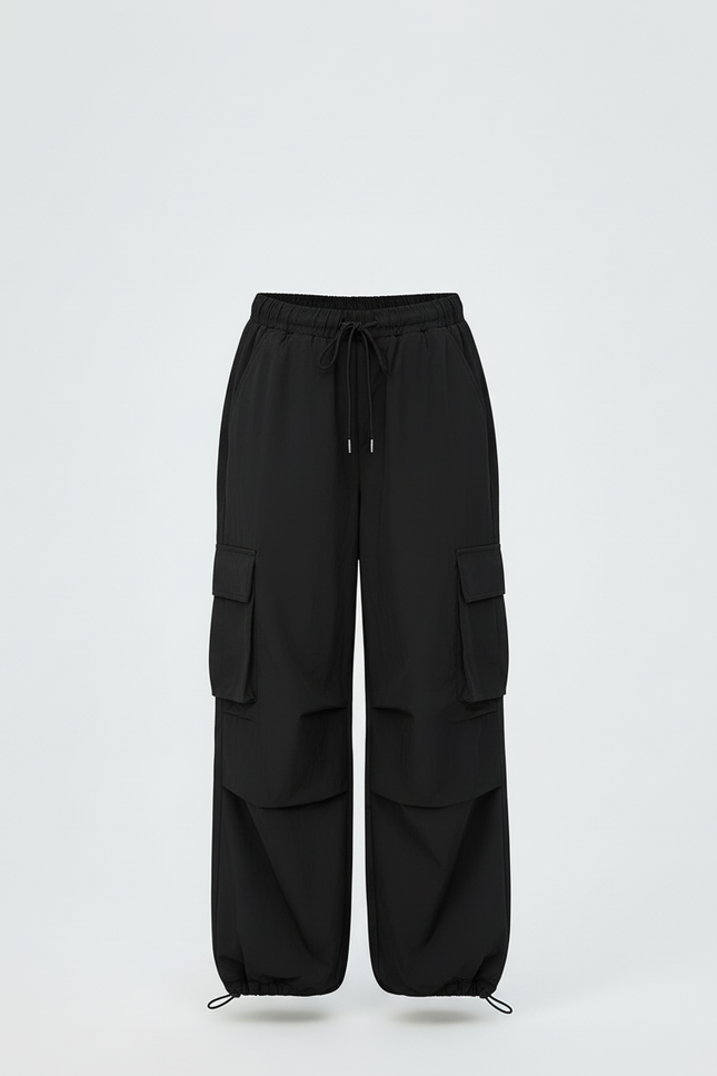 Pantalon Cargo Noir Ample Multipoches Ajustable Fille - Polyester - vue 3