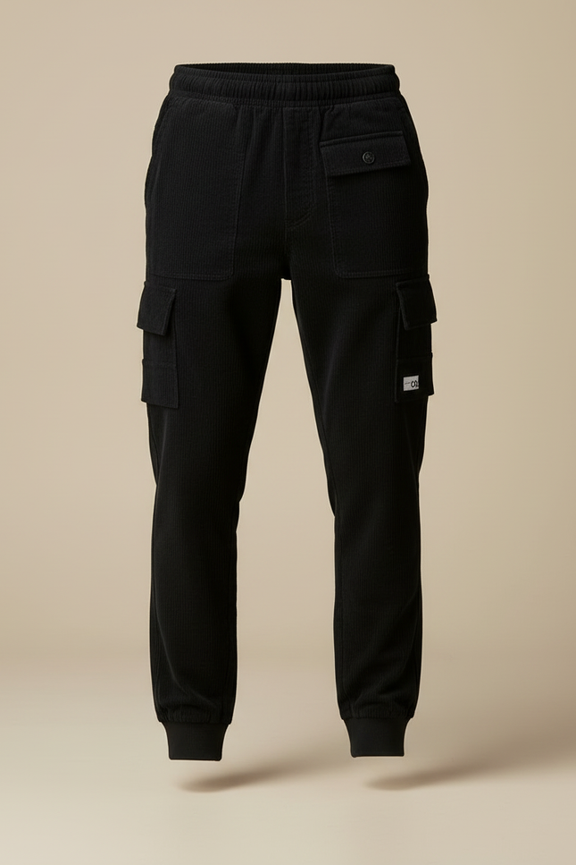 Pantalon Cargo Noir Côtelé Ample Homme Jogger - Cordé - vue 3