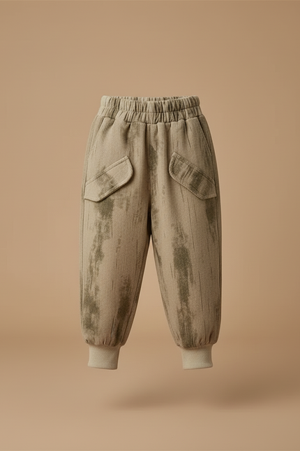 Pantalon Cargo Beige Ample Décontracté Enfant Mixte - Kaki Molleton - vue 3