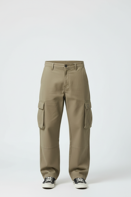 Pantalon Cargo Kaki Ample Coton Multipoches Homme - Toile - vue 3