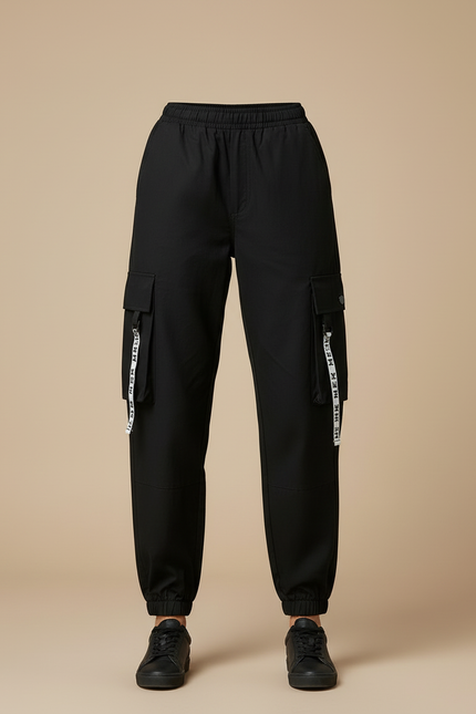 Pantalon Cargo Noir Fluide Décontracté Femme - Polyester - vue 3