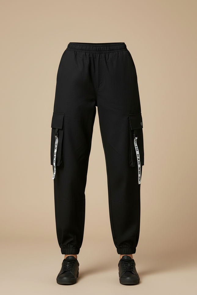 Pantalon Cargo Noir Fluide Décontracté Femme - Polyester - vue 3
