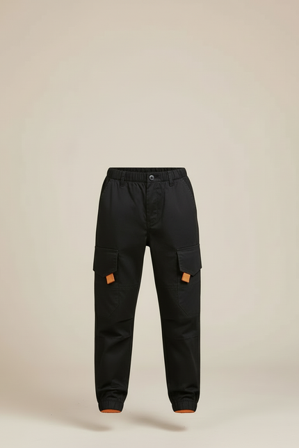 Pantalon Cargo Noir Décontracté Garçon Multipoches Coton - vue 3