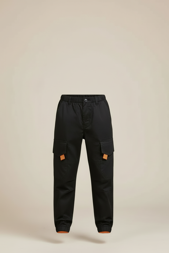 Pantalon Cargo Noir Décontracté Garçon Multipoches Coton - vue 3