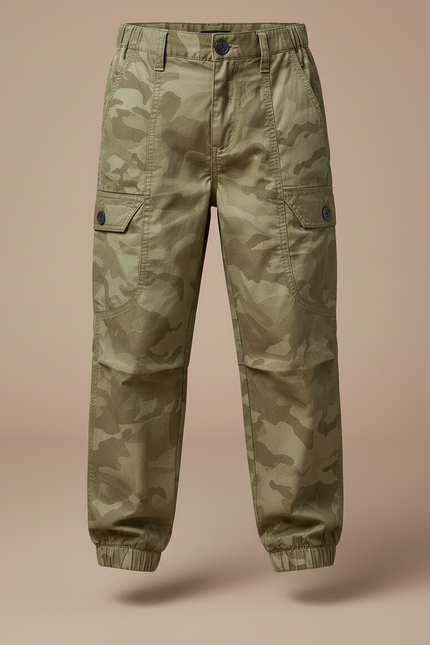 Pantalon Cargo Camouflage Vert Ample Garçon Décontracté - Kaki Toile - vue 3