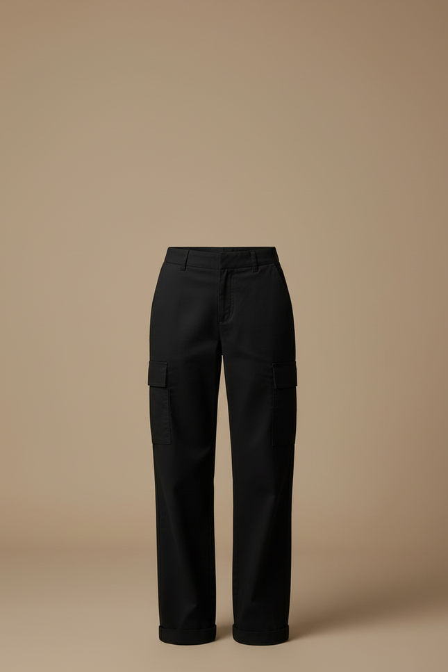 Pantalon Cargo Noir Ample Décontracté Femmes Coton - vue 3