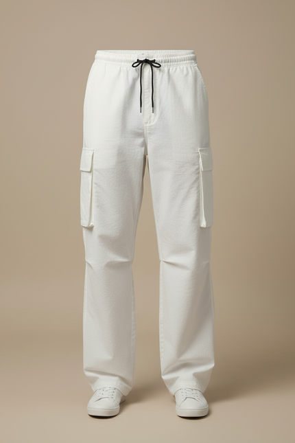 Pantalon Cargo Blanc Ample Coton Casual Décontracté - Toile - vue 3