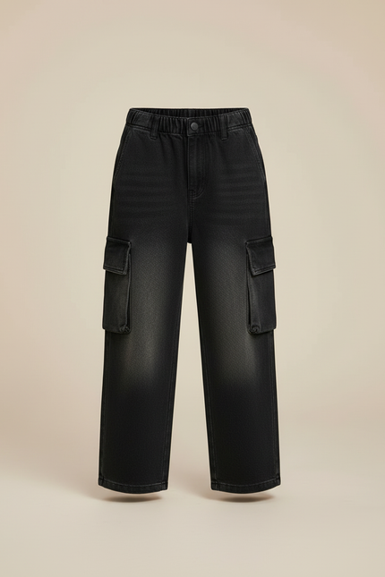 Pantalon Cargo Denim Noir Ample Multipoches Enfant - Jean - vue 3