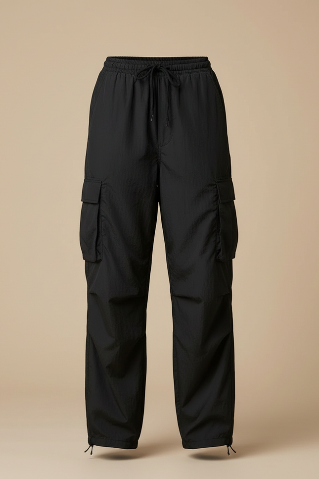 Pantalon Cargo Noir Fluide Ample Femme - Polyester - vue 3