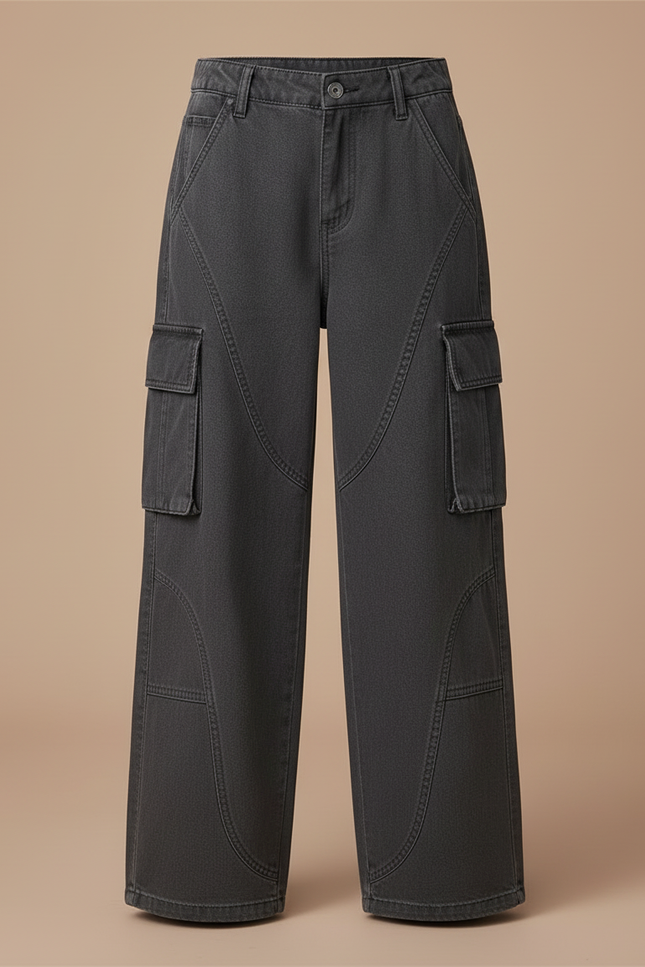 Pantalon Cargo Gris Ample Décontracté Multi-Poches - Jean - vue 3