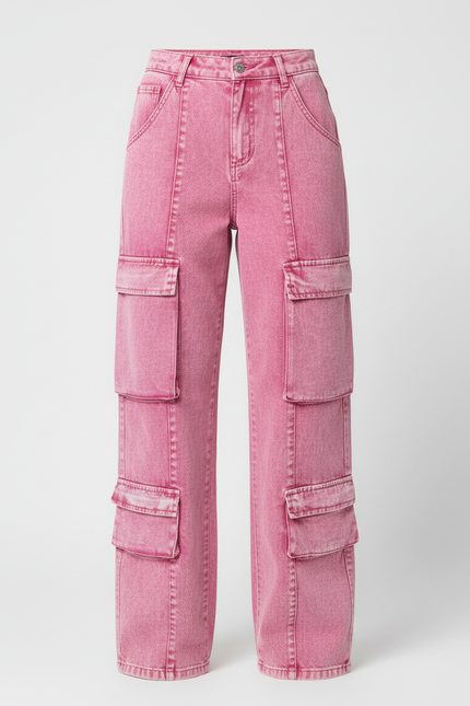 Pantalon Cargo Rose Ample Multipoches Délavé Femme - Jean - vue 3