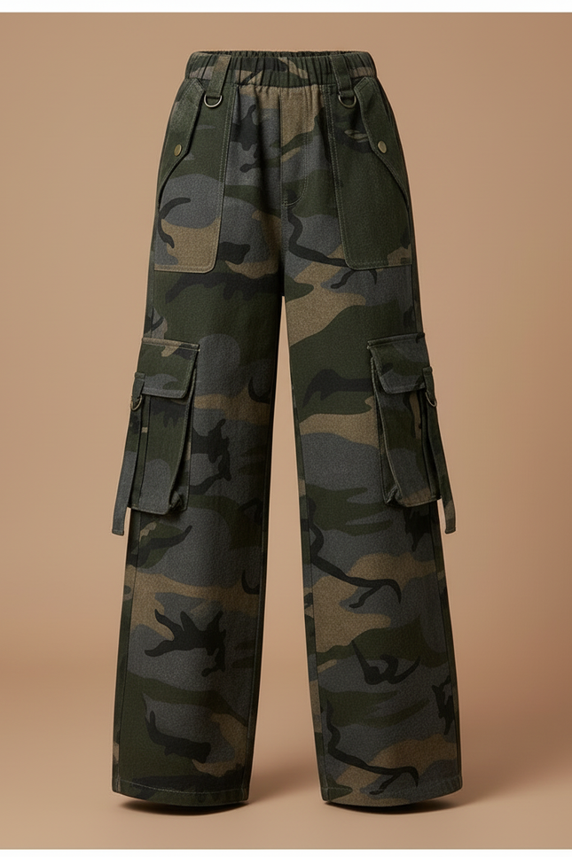 Pantalon Cargo Camouflage Ample Enfant Streetwear Décontracté - Imprimé Coton - vue 3