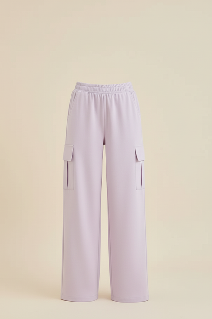 Pantalon Cargo Lilas Ample Taille Élastique Fille - Violet Gabardine - vue 3