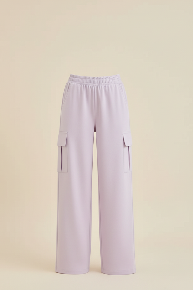 Pantalon Cargo Lilas Ample Taille Élastique Fille - Violet Gabardine - vue 3