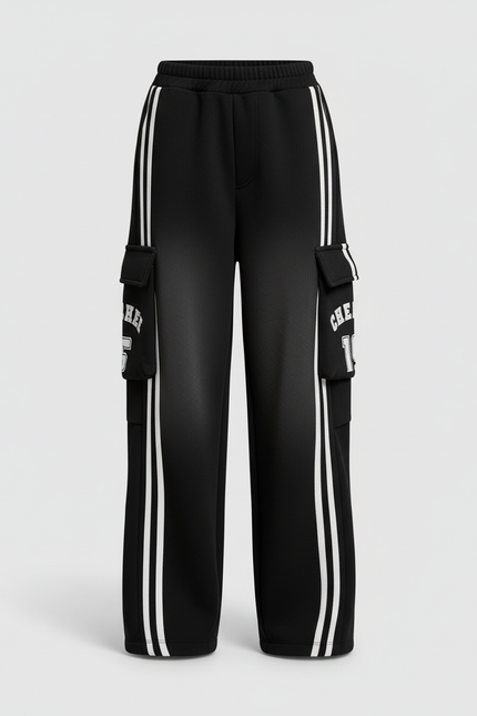Pantalon Cargo Noir Rayures Blanches Ample Fille - Molleton - vue 3