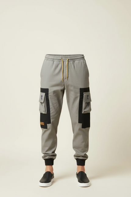 Pantalon Cargo Gris Patchwork Poches Multiples Homme - Gabardine - vue 3