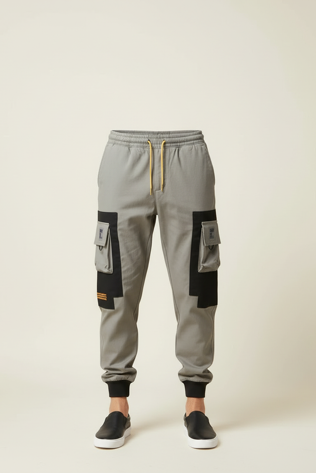 Pantalon Cargo Gris Patchwork Poches Multiples Homme - Gabardine - vue 3
