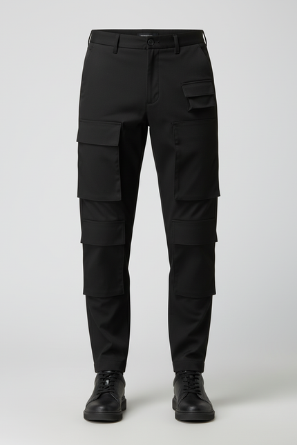 Pantalon Cargo Noir Homme Coupe Droite Poches Multiples - Polyester - vue 3