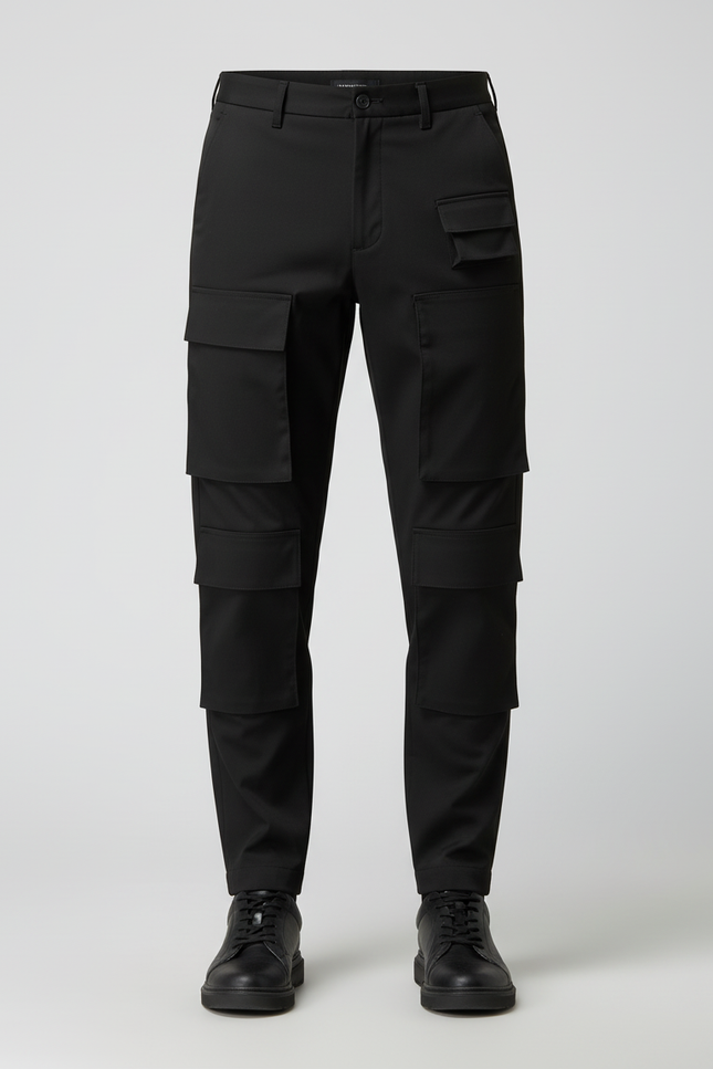 Pantalon Cargo Noir Homme Coupe Droite Poches Multiples - Polyester - vue 3