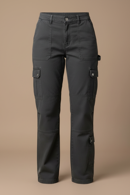 Pantalon Cargo Gris Femme Ample Taille Haute - Toile - vue 3