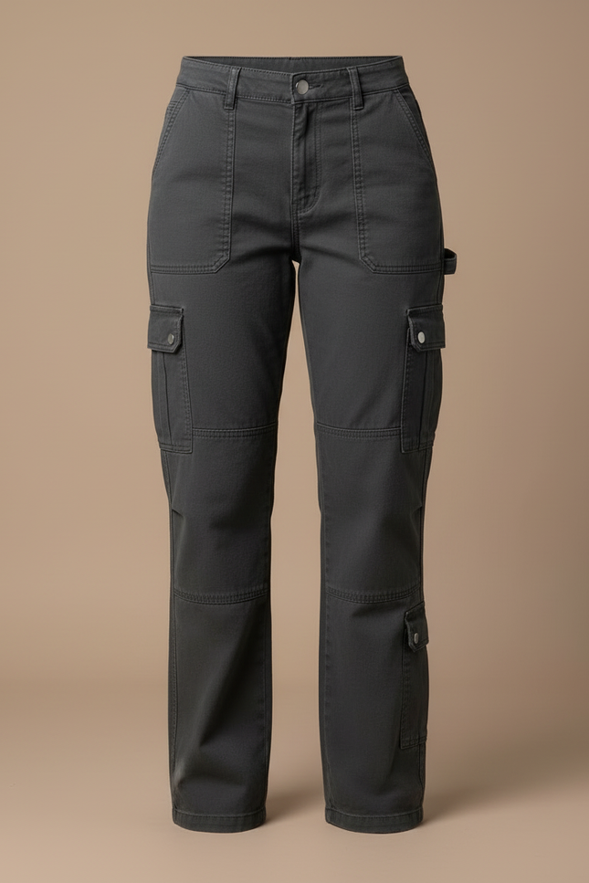 Pantalon Cargo Gris Femme Ample Taille Haute - Toile - vue 3