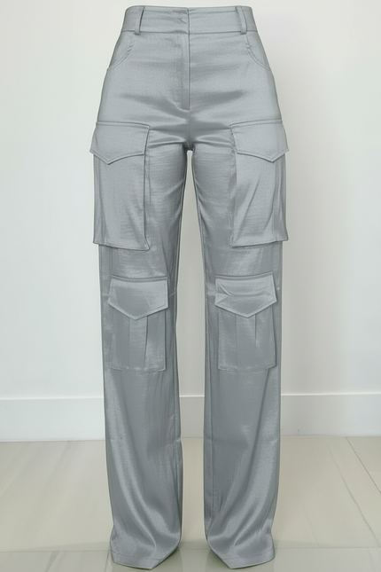 Pantalon Cargo Satiné Femme - Argenté - vue 3