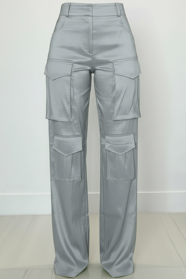Pantalon Cargo Satiné Femme - Argenté - vue 3