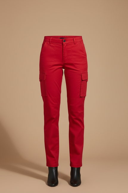 Pantalon Cargo Rouge Droit Multipoches Femme Coton - Toile - vue 3
