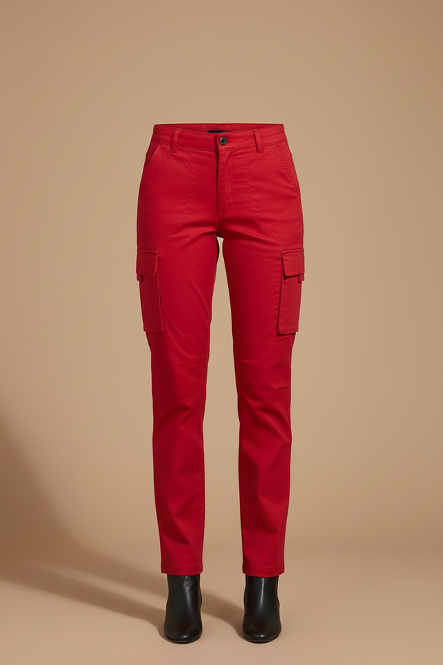 Pantalon Cargo Rouge Droit Multipoches Femme Coton - Toile - vue 3