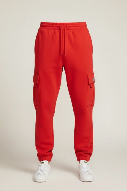 Pantalon Cargo Rouge Molletonné Multipoches Décontracté Homme - vue 3