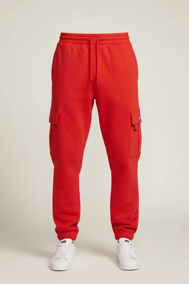 Pantalon Cargo Rouge Molletonné Multipoches Décontracté Homme - vue 3