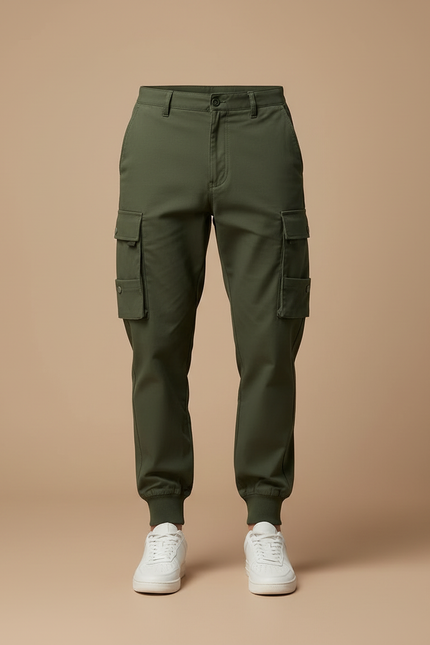 Pantalon Cargo Vert Militaire Coton Stretch Jogger Homme - vue 3