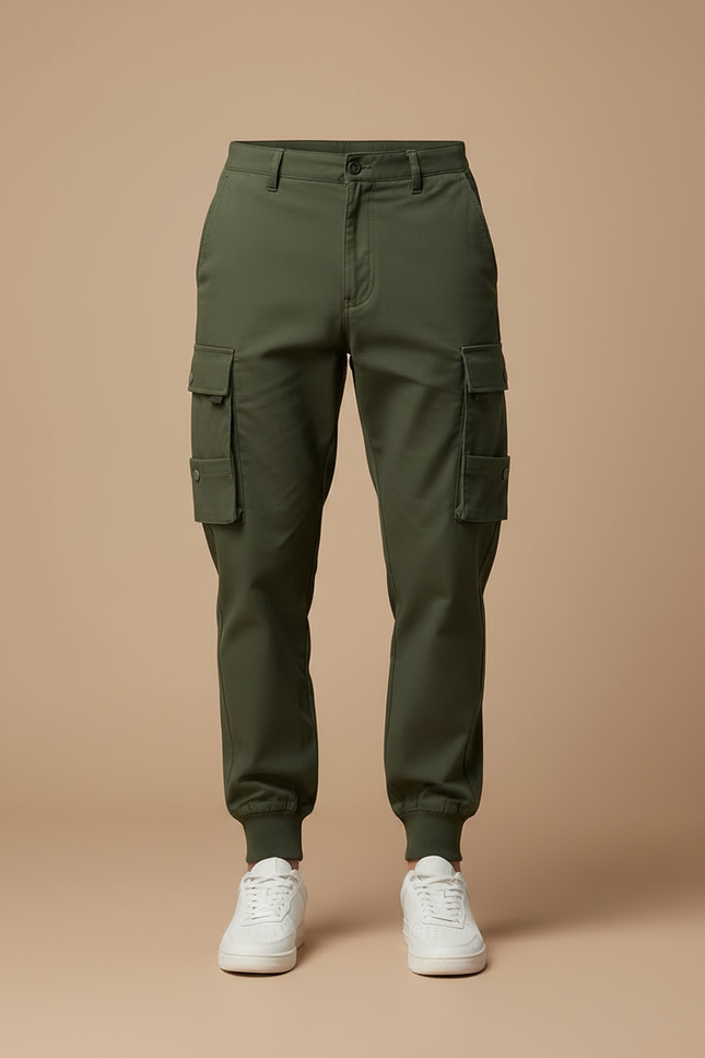 Pantalon Cargo Vert Militaire Coton Stretch Jogger Homme - vue 3
