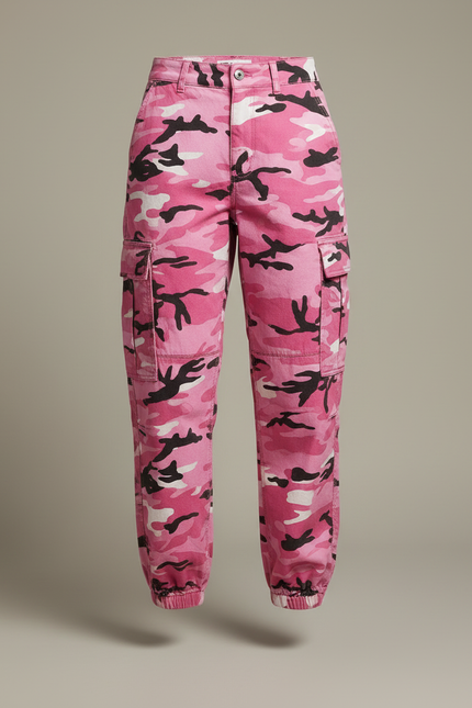 Pantalon Cargo Camouflage Rose Ample Femme - Toile - vue 3