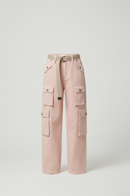 Pantalon Cargo Rose Ample Poches Ceinture Fille - Jean - vue 3