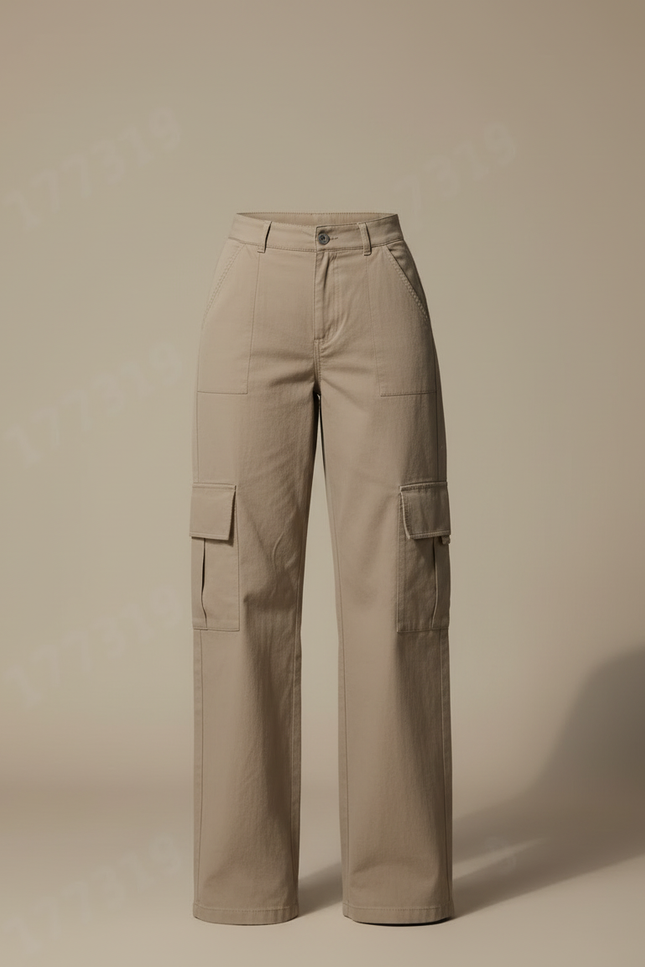 Pantalon Cargo Large Beige - Gabardine - vue 3
