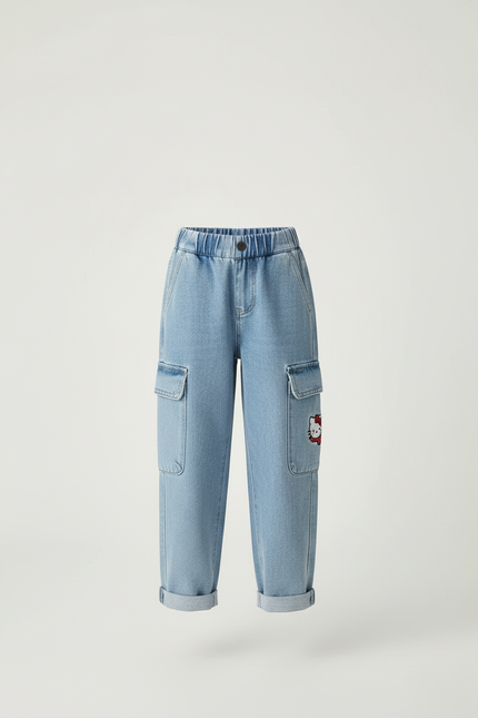 Pantalon Cargo Denim Clair Ample Hello Kitty - Bleu Jean - vue 3