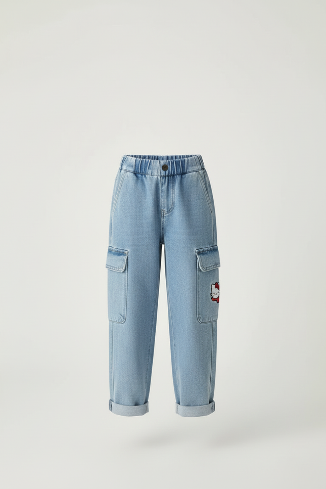 Pantalon Cargo Denim Clair Ample Hello Kitty - Bleu Jean - vue 3
